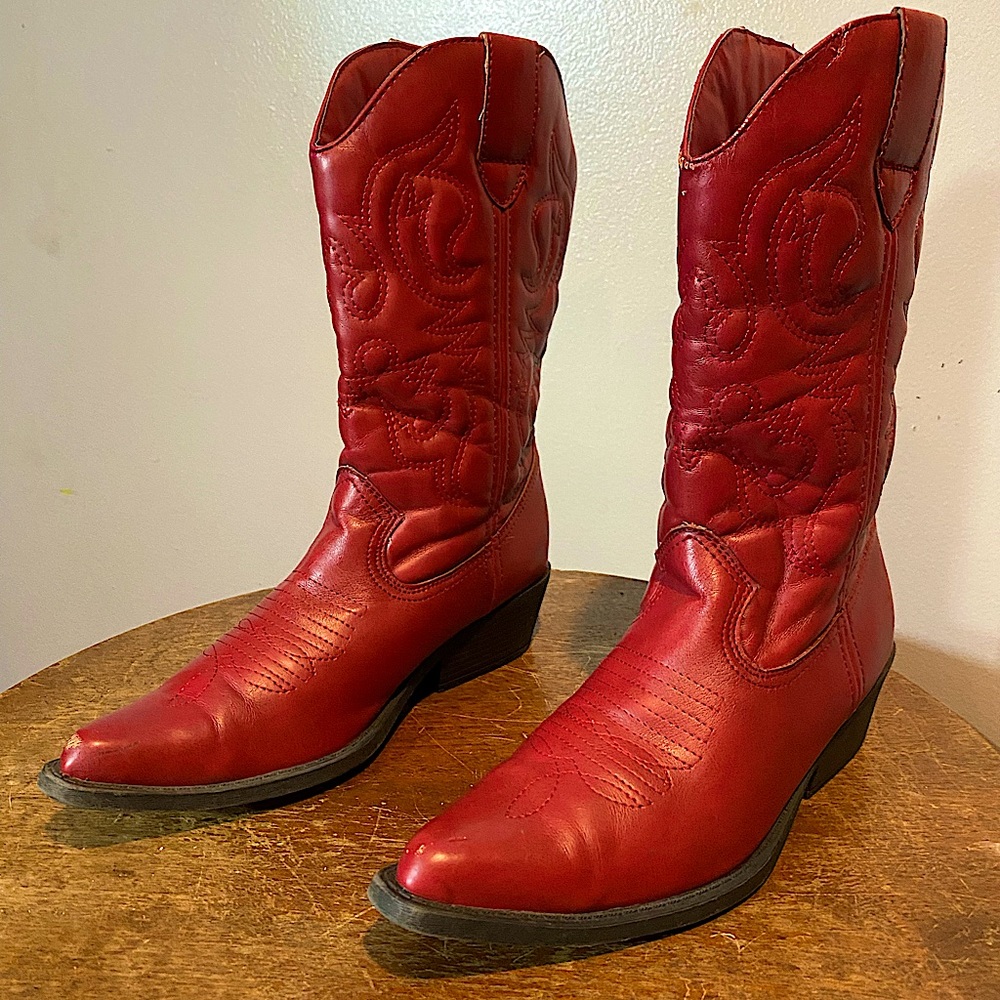 Faux Leather Vegan Red Cowboy / Cowgirl Boots